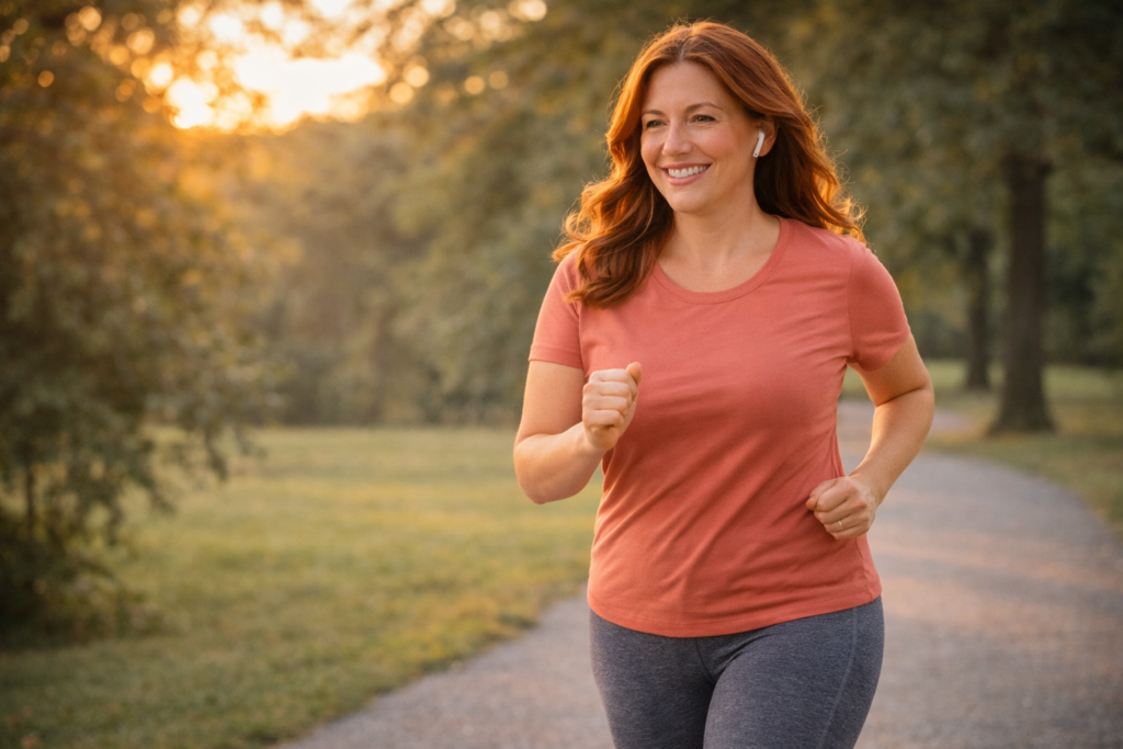 Walking for Weight Loss Over 40: Does It Actually Work? Woman over 40 walking briskly outdoors for weight loss exercise