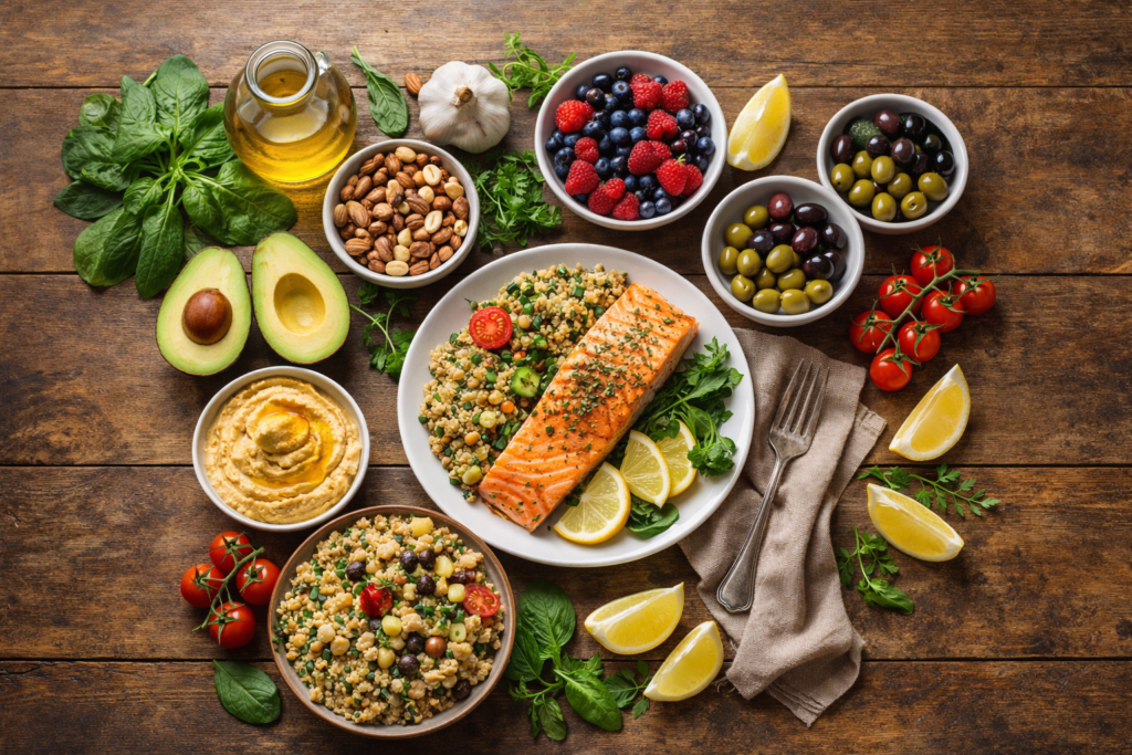 Best Diet for Women Over 40: What Science Actually Says Best diet foods for women over 40 - Mediterranean style healthy meal ingredients