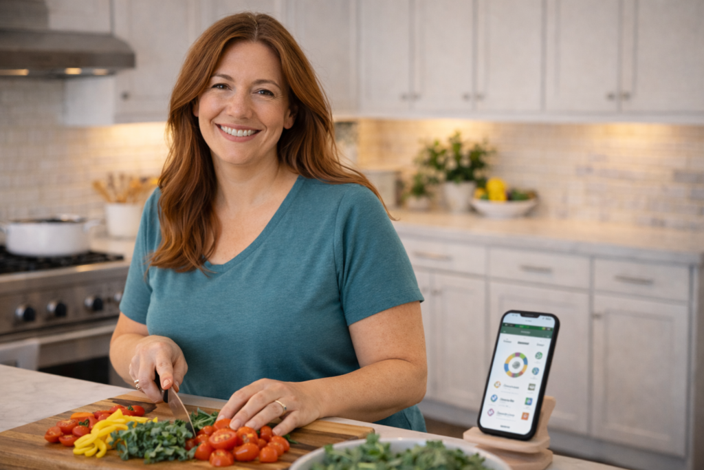 Noom Review for Women Over 40 Woman learning about Noom psychology-based weight loss approach