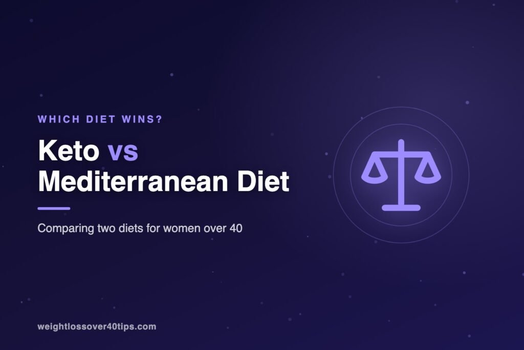 Keto vs Mediterranean diet for women over 40 - balance scale illustration